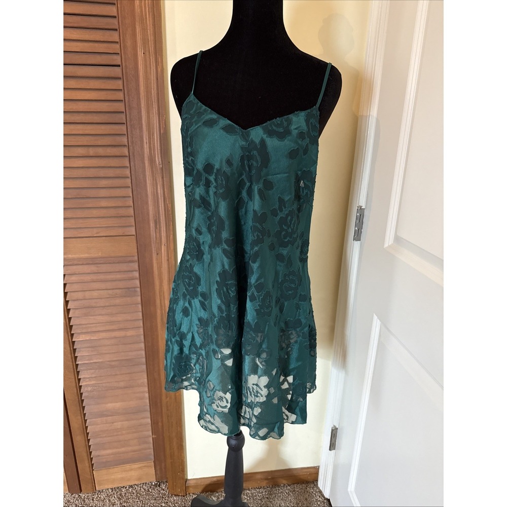 Victoria Secret Vintage Gold Label Green Slip Dress Sheer Floral Medium